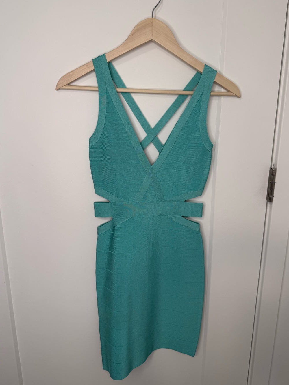 bebe Teal Strappy Cutout Bodycon Mini Dress